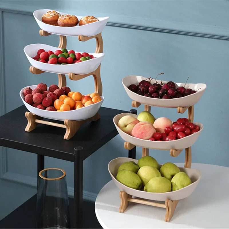 Three-Layer Wooden Snack & Fruit Stand